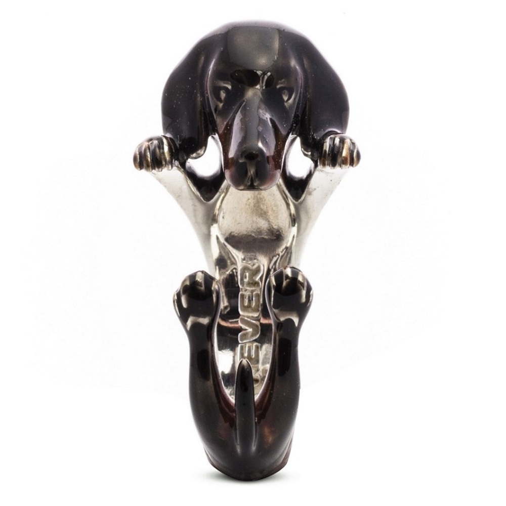Dachshund Hug Ring in Sterling Silver and Enamel - Picture 2 of 4